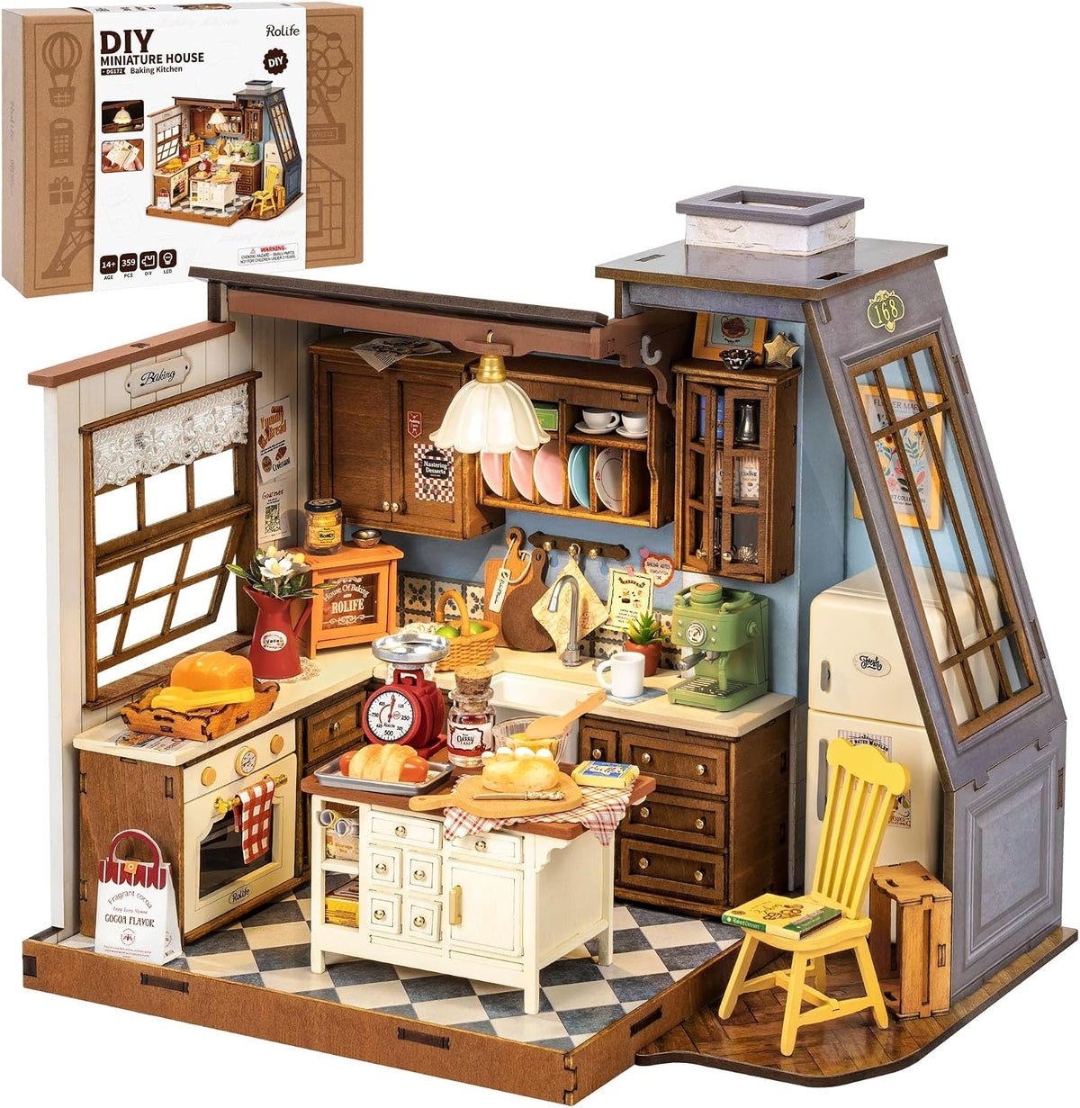 Rolife Baking Kitchen DIY miniature house kit lit with LED light