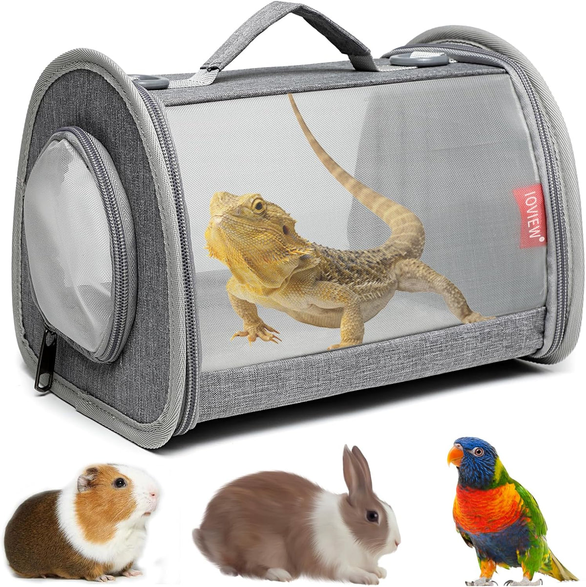 Guinea Pig Carrier Travel Small Animal Carrier Bag Lizard Bird Rabbit - 11.8"L x 9.4"W x 9.0"H / gray