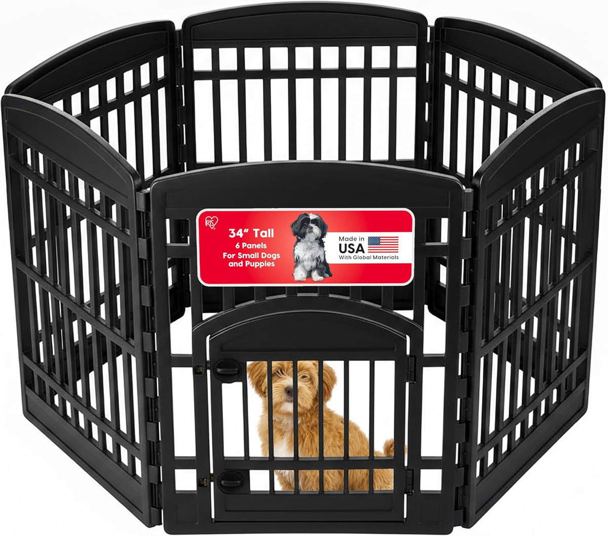 IRIS USA 4-Panel Dog Playpen, Pet Enclosure - 6 Panel - 34" H / Black