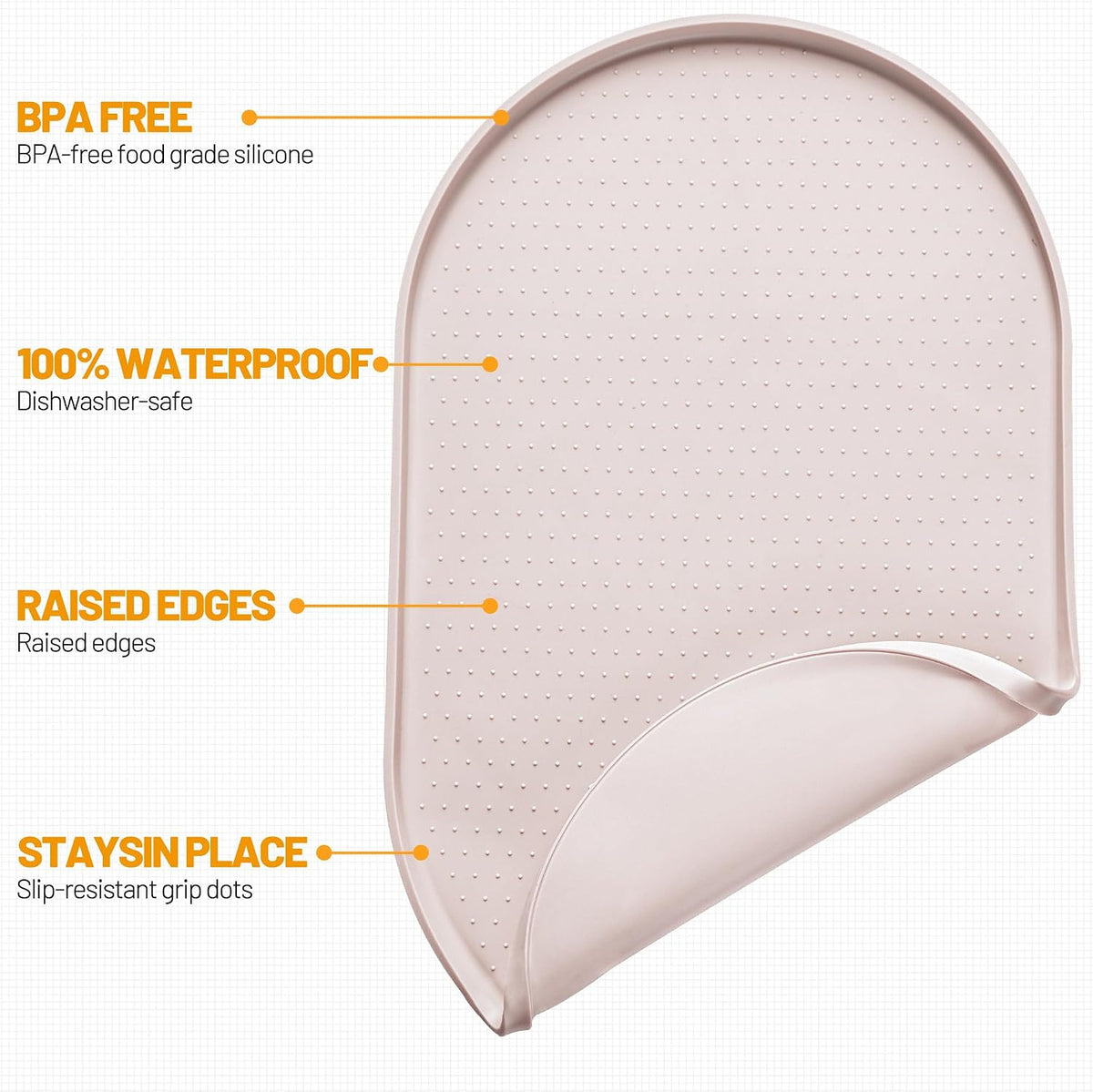 Hubulk 100% Waterproof Silicone Pet Feeding Mat with Raised Edge - White Sand / 32"L x 24"W - image 2