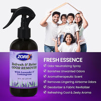 ZORBX Refresh & Relax Odor Remover Spray with Lavender & Lemongrass 8 Oz (Pack of 2) – Permanent Solution Room Freshener & Air Freshener Spray for Home, Bathroom, Furniture, Carpet, Car, Gym & Laundry