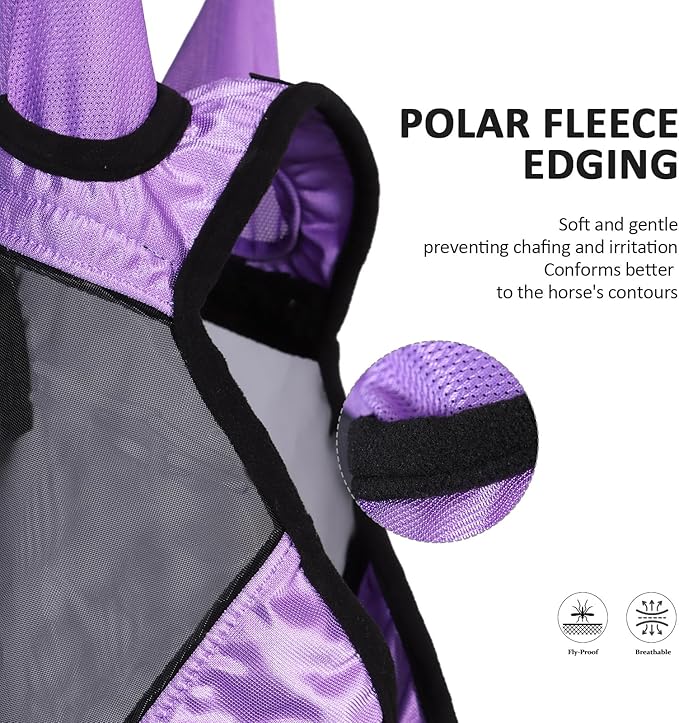 Harrison Howard Pro Luminous Horse Half Face Fly Mask Large Eye Space with Ears UV Protection for Horse Gentle Lavendar L