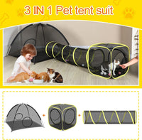 Outdoor Cat Enclosures for Indoor, Portable Mesh Tent - 3PC Cat Tent with Tunnel - image 2