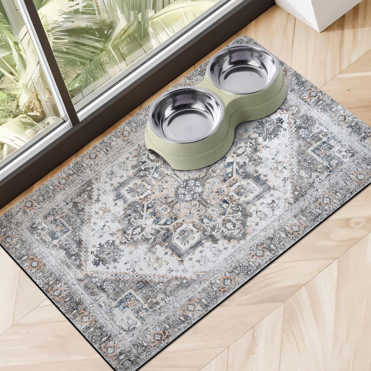Dog Food Mats for Floors, Absorbent Dog Bowl Mat for Food and Water Dispenser Mat, Quick Dry Cat - Grey / Xl(24"×32")