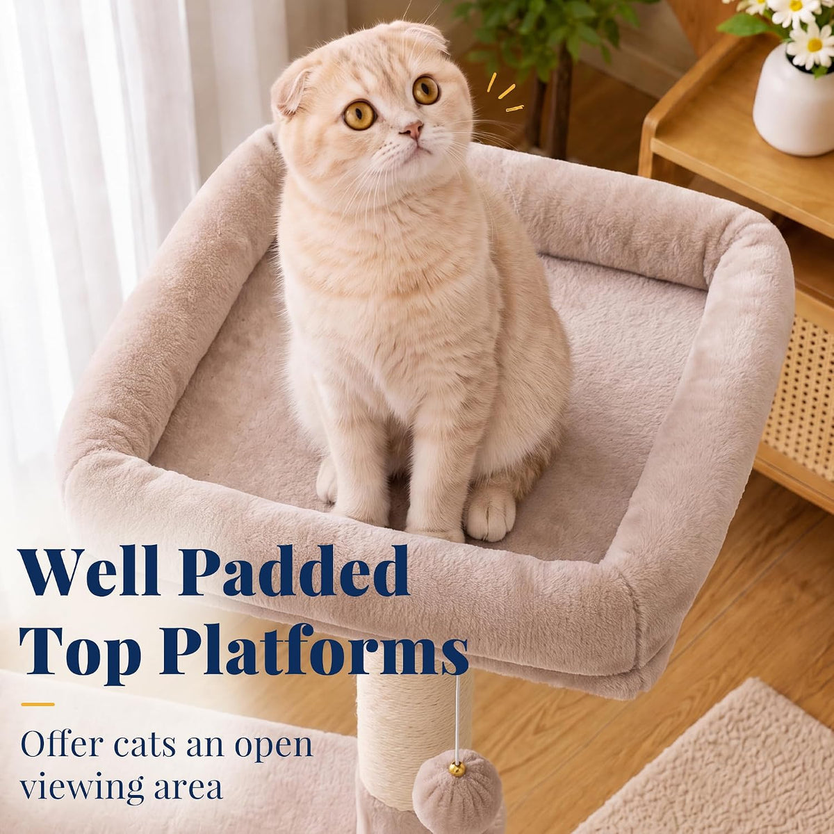 Hey-brother Cat Tree Tower with Padded Platform Bed, Hammock - 53 Inch / Muchroom - image 4