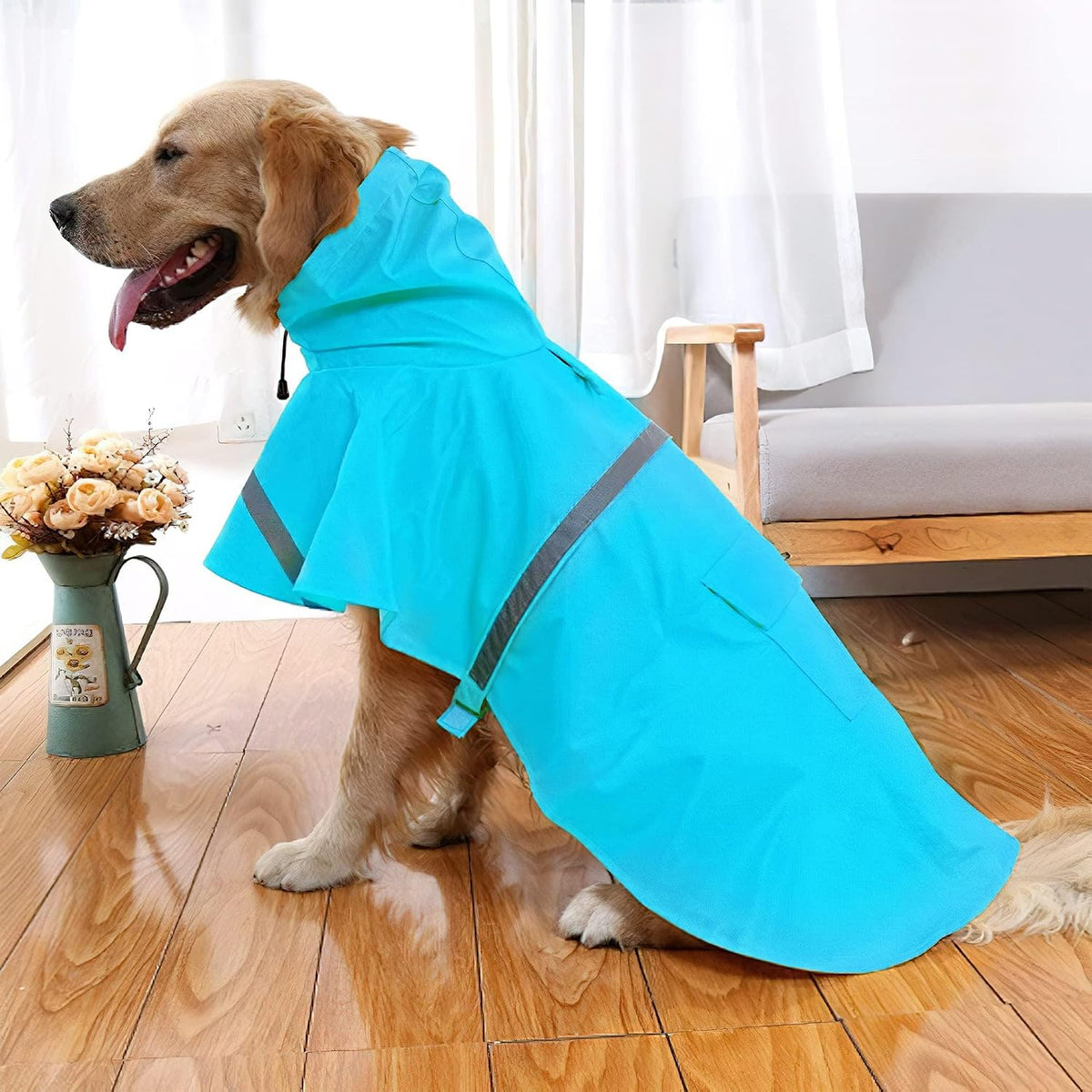 Large Dog Raincoat Adjustable Pet Water Proof Clothes Lightweight - Lake Blue / Medium (Pack of 1) - image 2