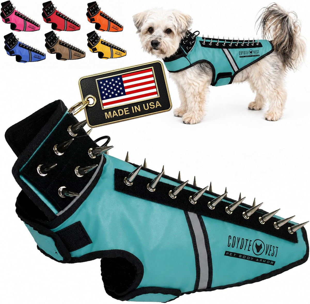 CoyoteVest SpikeVest Dog Harness, Made in the USA, XS-Yellow – Essentials for Dogs - Turquoise / Small