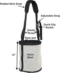 Majestic Ally Horse Feed Bag, Heavy Duty Nylon Mesh Grain Feed Bag, Adjustable Strap with Durable Snap and Elastic Straps, Comfort Neck Pad and Nose Pad- Large (Full, Beige)