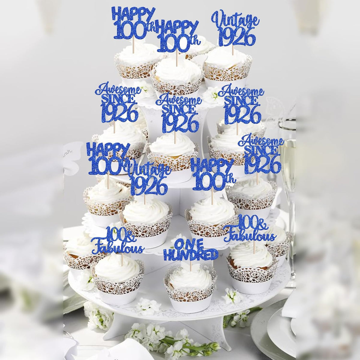 Rose gold glitter vintage 1946 cupcake toppers for an 80th birthday - view 13