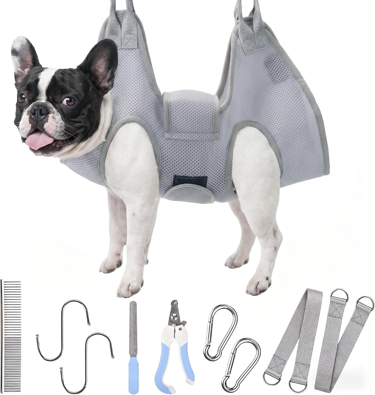 PatiencET Dog Grooming Hammock Kit – Essentials for Dogs - Gray / S (17 LB Max)