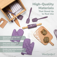 WeeSprout kids baking set in green with apron, oven mitts, rolling pin and cookie cutters - view 16