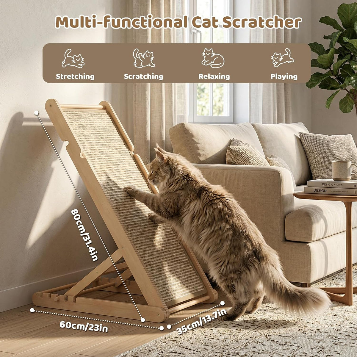 XiaZ Cat Scratcher, 23" Sisal Cats Scratching Board with 5 Adjustable Heights, No Assembly - 23.6"L x 13.7"W x 31"H - image 4