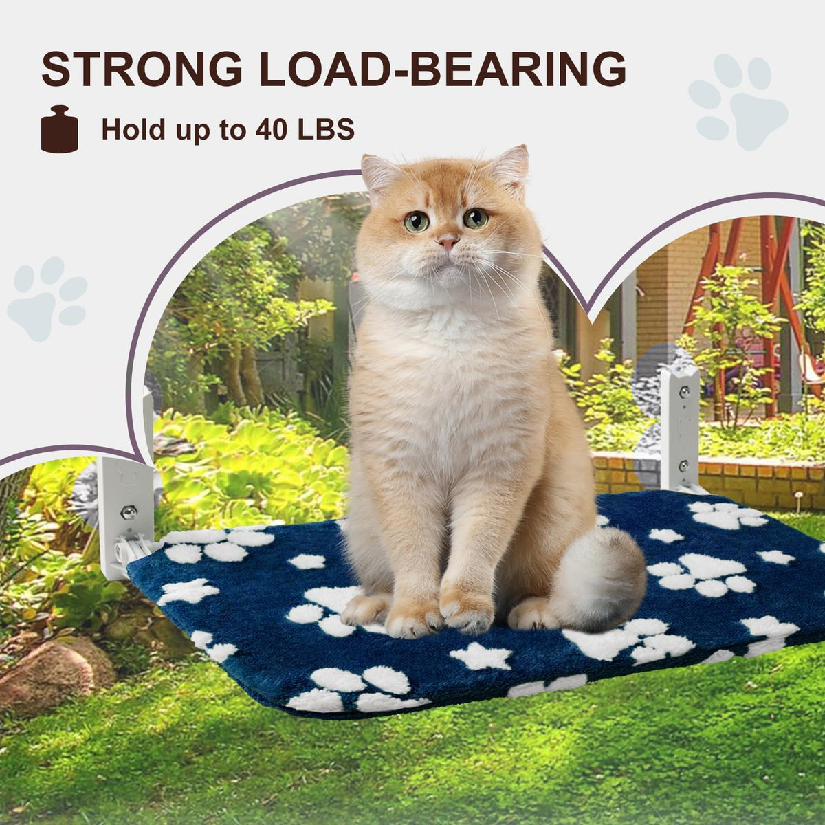 Cute Cat Window Perch, Foldable Cat Window Hammock, Purple – Essentials for Cats - Large (no mesh cover) / Navy Paw - image 4