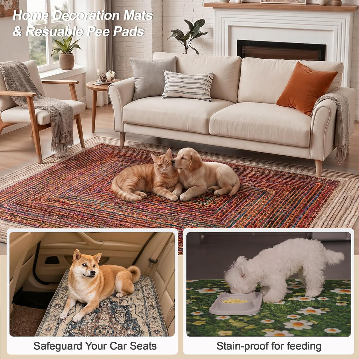 Washable Pee Pads for Dogs, Reusable Puppy Potty Training Pads - Sisal Bohemian Print / 48" ×72"(pack of 2) - image 2