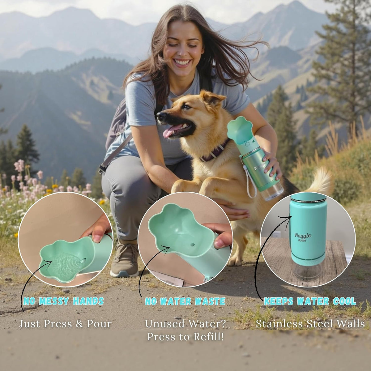 Stainless Steel Dog Travel Water Bottle - Mint - image 2