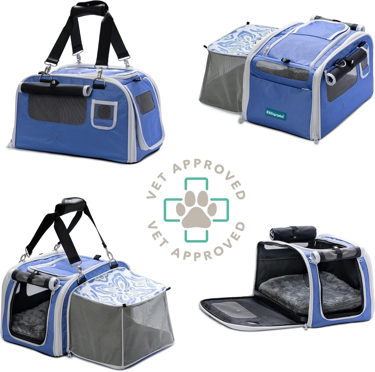 Soft-Sided Airline Approved Cat Carrier with Expandable Hideaway - Capri Nights - image 2