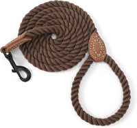 Mile High Life braided cotton rope dog leash with leather-reinforced tip and metal clasp