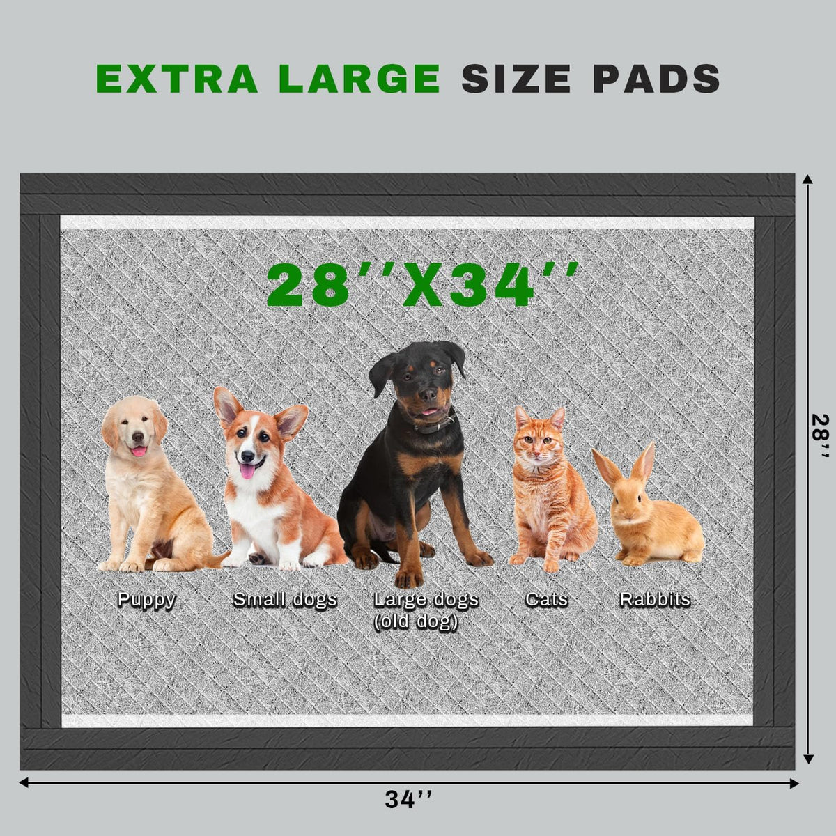 Charcoal puppy pads in XL 28 x 34 inch size with 6 layers and wrapped edges - view 4