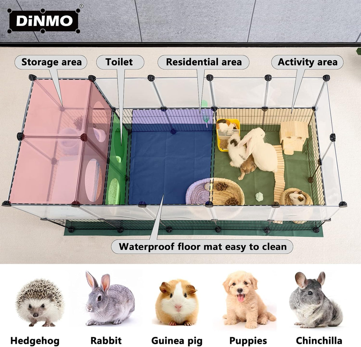 DINMO 28 Panels Bunny Playpen, Iron Net Bottom - Plastic and Metal Mesh Design - image 3