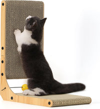 FUKUMARU Cat Scratcher, 26.8 Inch L Shaped Cat Scratch Pad for Indoor Cats – Essentials for Cats - 1 Pack 18.9 in Wood Color