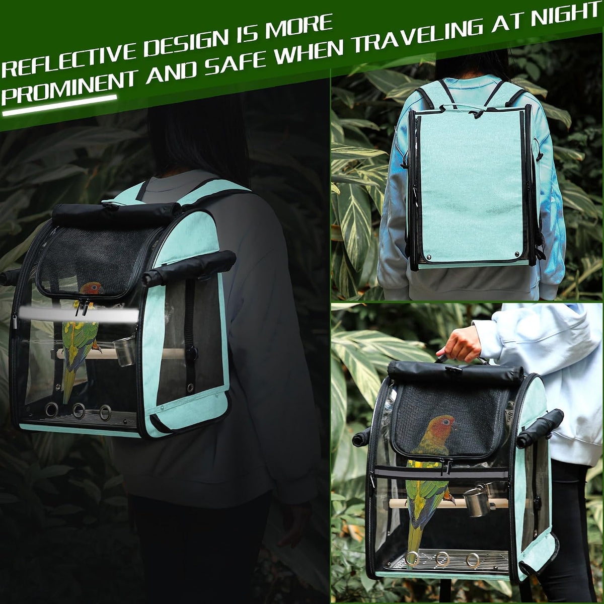 Bird Carrier Bag with Indestructible Stainless Steel Mesh - Green - image 3