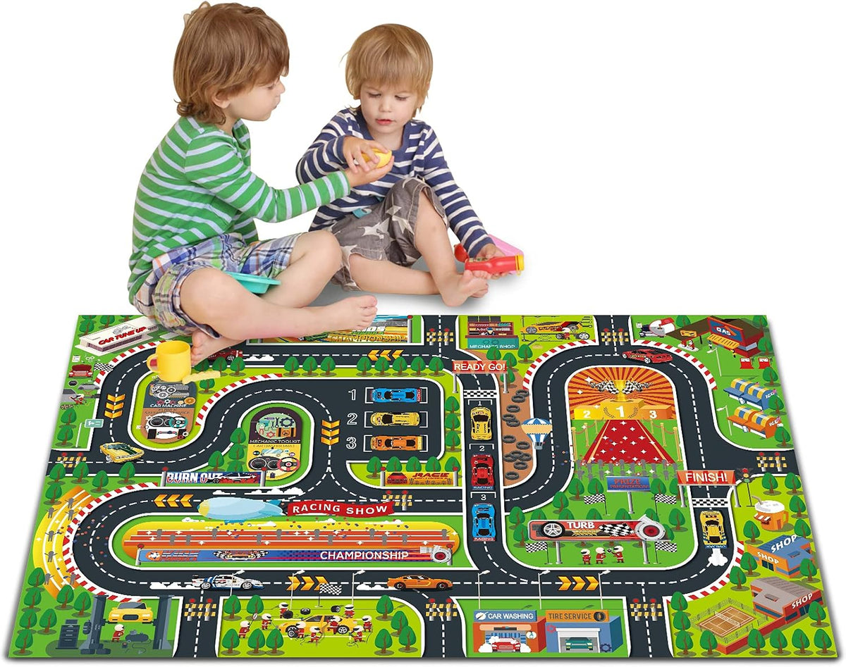 Oriate Kids Dream Mat Modern City Road Map Rug - Race Track Mat