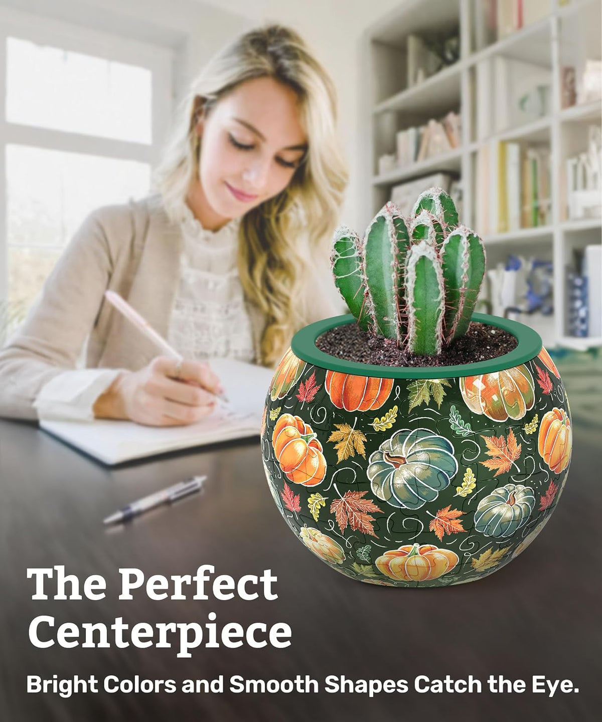 PieceRelax Unique 3D Puzzle Planter, 80 Plastic Pieces [K1101] - Hello Pumpkin Season - image 3