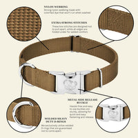 Country Brook Petz - Premium Nylon Dog Collar with Metal Buckle for Small Medium Large Breeds - 30+ - Extra Large (Pack of 1) / Coyote Tan - image 3