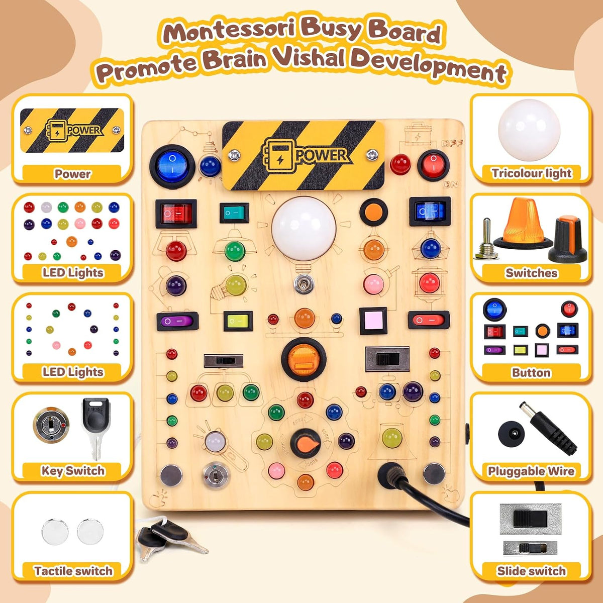 Busy Board with LED Light Switches - Large Busy Board - image 2