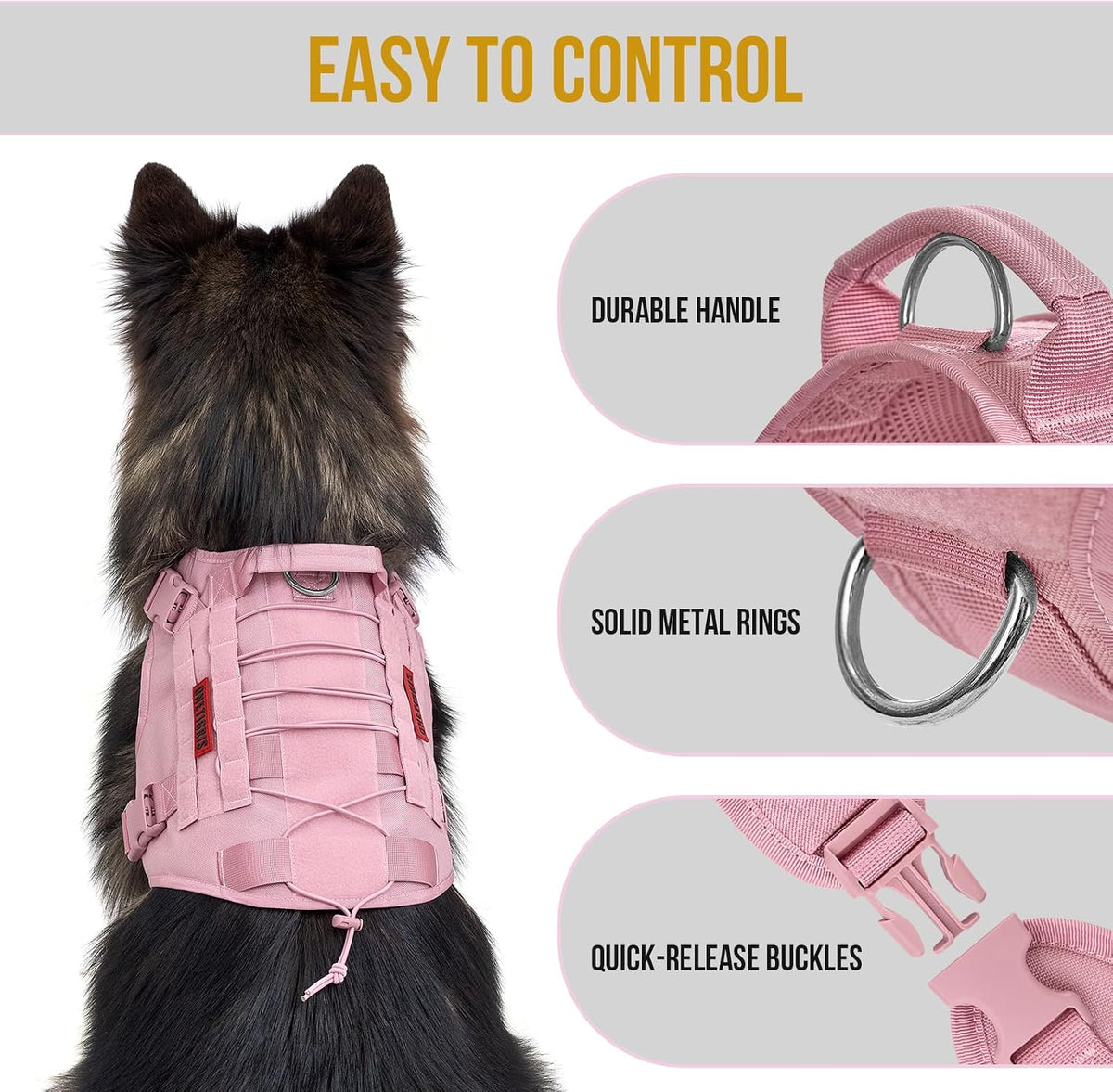 OneTigris Tactical Dog Harness No-Pull Service Vest for Medium Large - X-Small / Pink - image 4