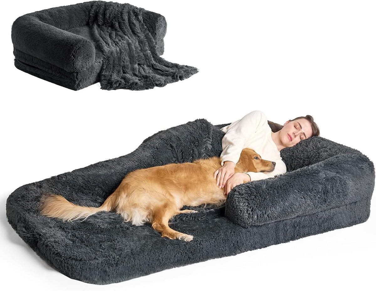 EHEYCIGA Orthopedic Foldable Human Dog Bed, 72x44x11 - 72x44x11(Folded 44x36) / Dark Grey