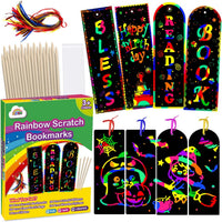 ZMLM Rainbow Scratch Paper Art Bookmarks for Kids Party Favors 36 Pack – Fun for Kids & Family - 36