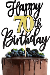 1 PCS Happy 60th Birthday Cake Topper Black Gold Glitter Cheers to 60 - 70th
