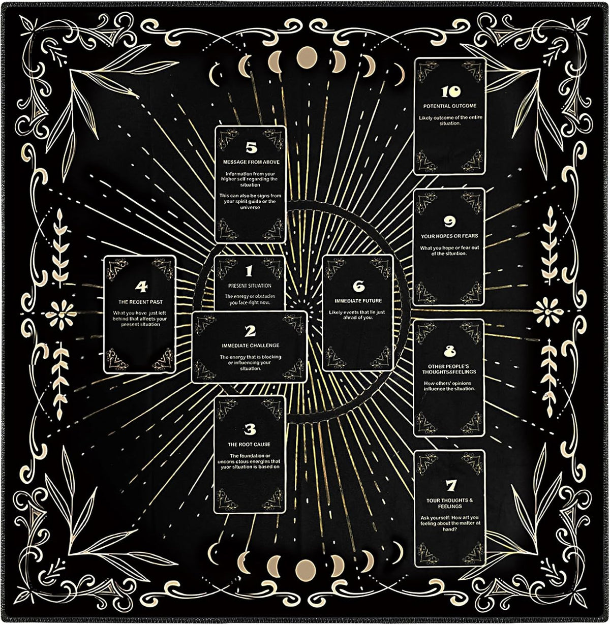 Knana white velvet tarot cloth with Celtic cross and moon design