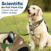 Funfox Dog Harness No Pull, Adjustable Pet Vest Harness, Super Soft Material with Vertical Handle Easy Control, Reflective Night Walking, 2 Leash Clips for Large Dogs, Camo Green, L