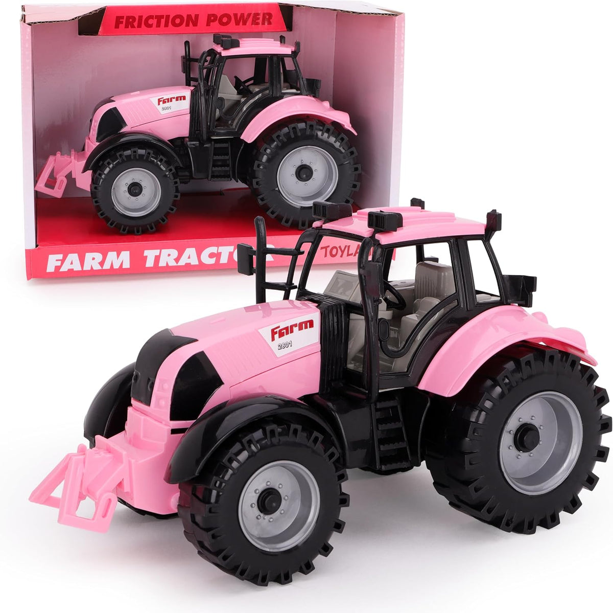 ToylandⓇ Friction Powered Farm Tractor with Opening Bonnet - Pink