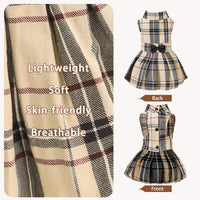 PUPTECK Classic Beige Plaid Dog Dress with Bow Puppy Skirt Clothes M – Essentials for Dogs - Beige(Classic Plaid) / Medium - image 3