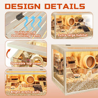 Hamster Cage Chewproof, Large Hamster Cages and Habitats - Natural Oak Wood / 32.0"L x 16.0"W x 16.0"H / Openable Wooden Roof - image 4