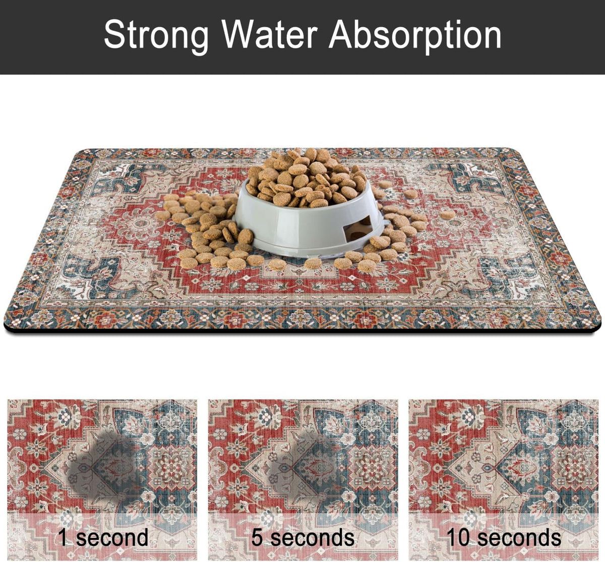 Dog Food Mat for Floors, Absorbent Pet Cat Food Bowl Mat - Bohemia 6 / 32"L x 17"W - image 2