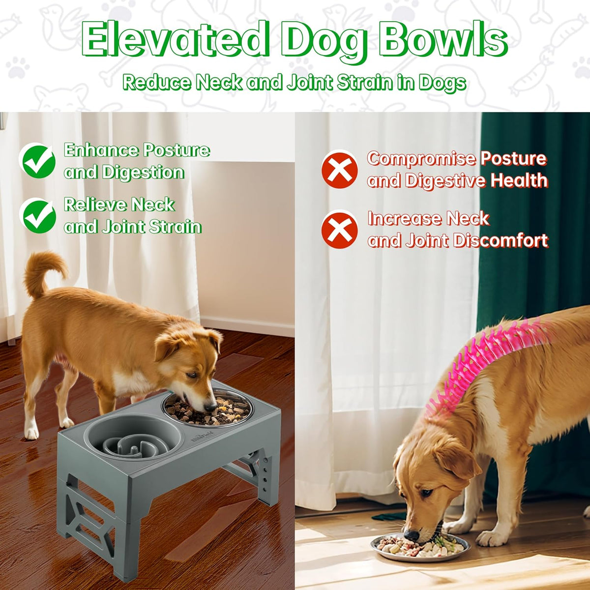 EliteField Elevated Dog Bowls - 2 Bowls + 1 Slow Feeder / Gray - image 3