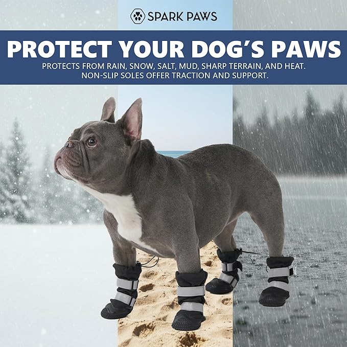Spark Paws Dog Shoes, Waterproof Dog Boots for Medium to Large Dogs, Non Slip, Breathable Dog Booties and Paw Protectors - 4PCS Doggie Hiking Boots with Reflective Straps - Black, Size 6
