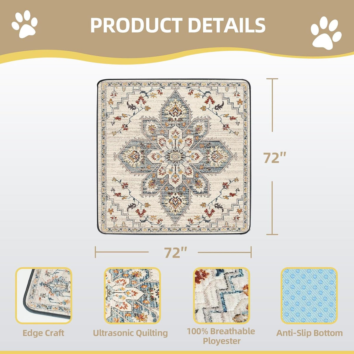 Washable Pee Pad for Dogs - White Medallion / 72" x 72" (1 Pack) - image 2