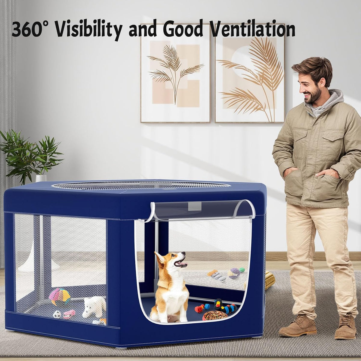 Puppy Playpen Indoor for Dog Small Pets - Blue / 40 Inch Dog playpen with top - image 3
