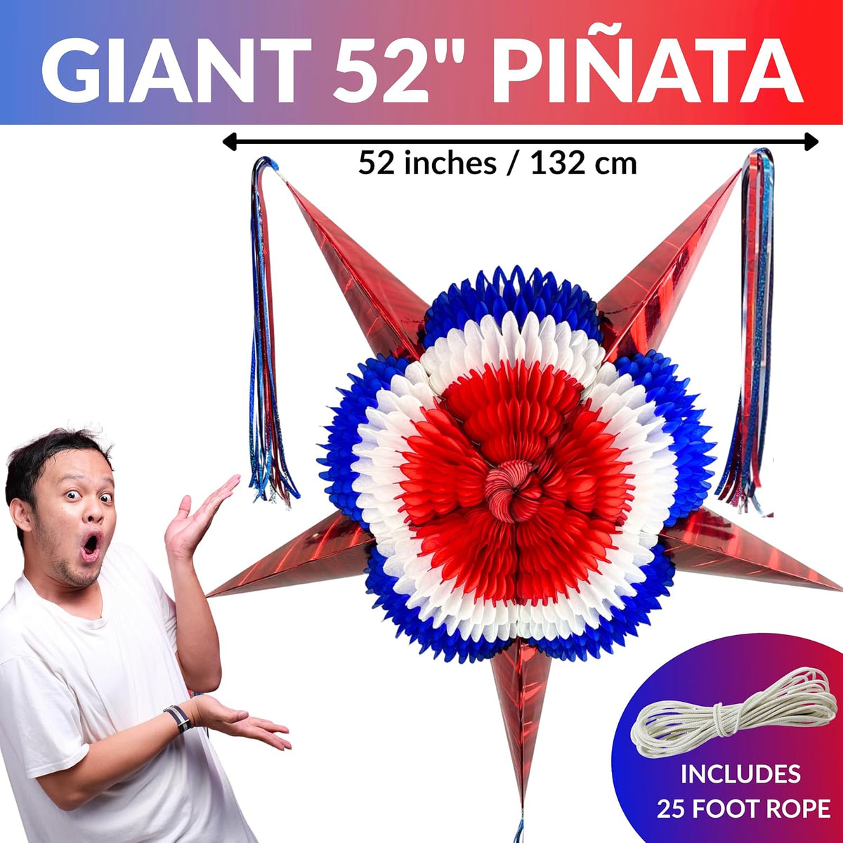 Mexican Piñata, Christmas Pinata - Red, White, Blue 52" - image 2