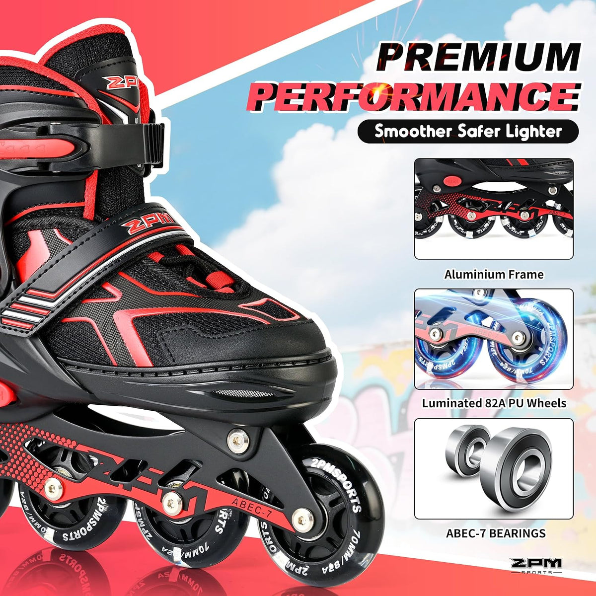 2PM SPORTS Adjustable Inline Skates for Kids, Youth and Adults – Fun for Kids & Family - B Red / Medium - Big Kid (13C-4 US) - image 2