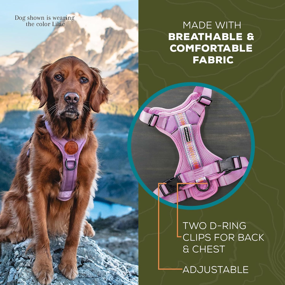 Wilderdog Lightweight Dog Harness with Reflective Straps - Lilac / Large - image 4