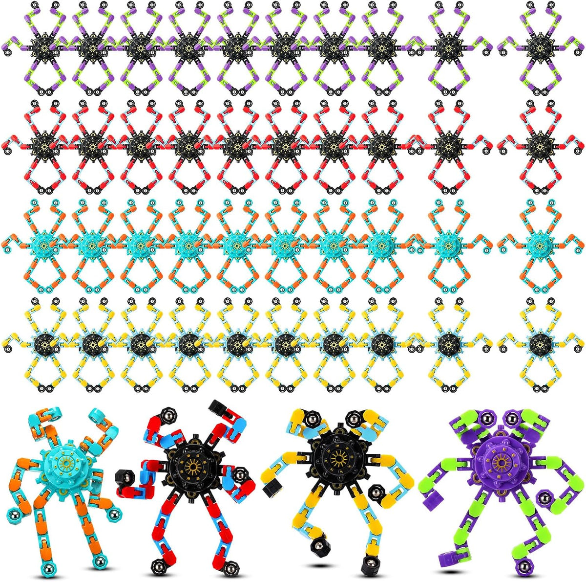 Jerify 40 pack transformable chain robot fidget spinner toys in five bright colors - view 8