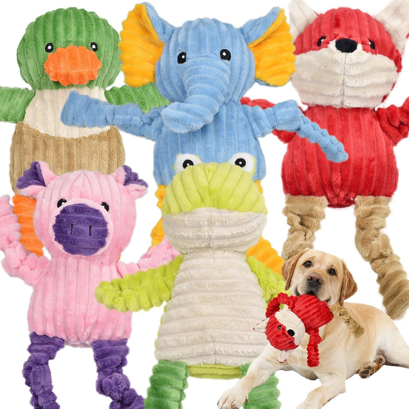 LECHONG 5 Pack Tough Dog Toys Stuffed Squeaky Dog Toys Assortment - muti-color stuffed 5