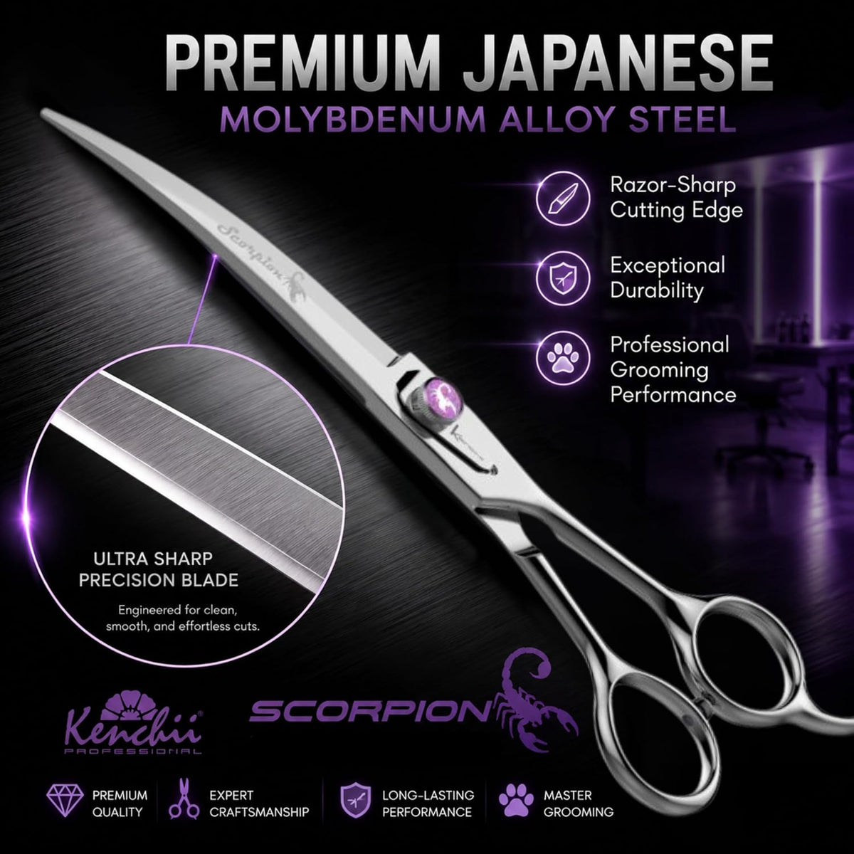 Kenchii Scorpion Dog Grooming Scissors 7in Curved - 7" Curved - image 2