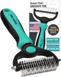 Maxpower Planet Dog Grooming Rake, Deshedding Undercoat Brush - Turquoise / Large